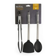 Royal VKB 3-Piece Cooking Utensil Set Silicone Spoon, Spatula & Tongs (Open Box)