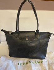 Longchamp Black Leather  Handbag Double Handles Dustbag VGC #A2