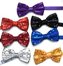 Sequin Satin Shiny Bow Tie Dickie Show Sparkly Fancy Dress Magic Mens Boys