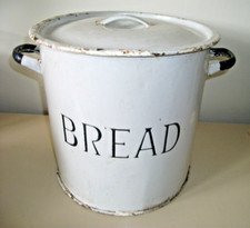 VINTAGE ENAMEL BREAD BIN with LID - DISTRESSED SHABBY CHIC *PROP*PLANTER*DECOR
