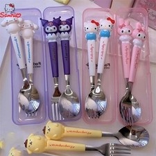 Sanrio Children Tableware Hello Kitty Melody Kuromi Silicone Handle Tableware Tw
