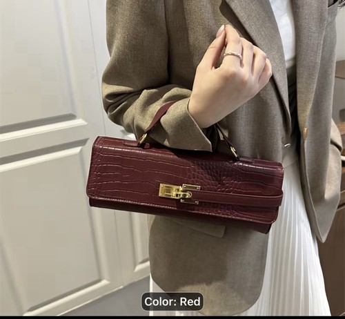 Crocodile embossed baguette - crocodile-embossed,