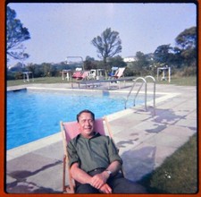Old Found 4 x 4cm Slide Colour Transparency Retro Man Deckchair Swimming Pool