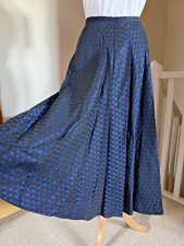 M&S Long Midi Maxi Skirt Sz 16 New Shiny Blue Black Flared Hi-Lo Hem Party Wear