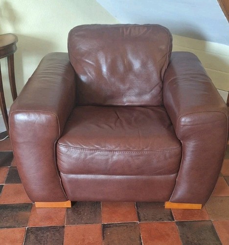 Brown leather armchair - brown,