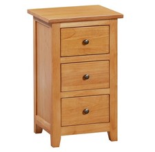 Bedside Table, Small Oak Veneer Side/Lamp Table, Narrow Nightstand with 3 Drawer