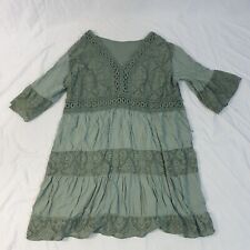 Khaki Green Lace Boho Hippie Dress Size UK Medium