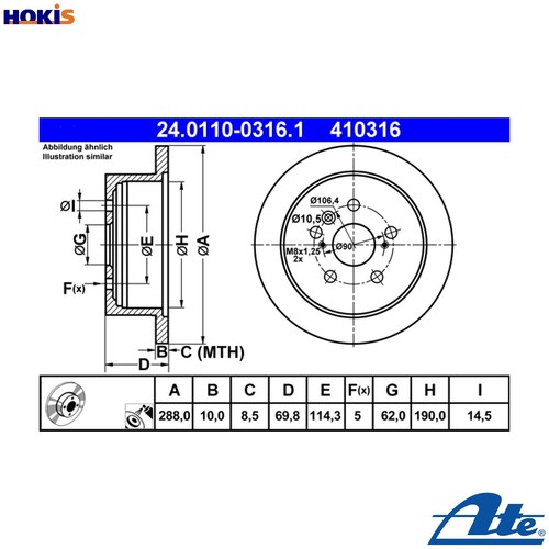 Brake disc 0110 0316 - brake, 24.0110-0316.1