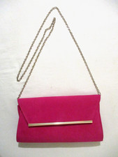 NEXT Hot Pink Fuchsia Faux Suede Shoulder Bag Clutch Handbag Gold Chain Strap