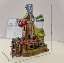 DIY Windmill colourful fairy garden Ornament wooden 3D kit Puzzle Miniature