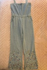 Women’s Jeans Dungarees Flare With Multicoloured Embellished Jewels UK Size 10