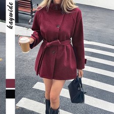 Women's Elegant Long Sleeve Trench Coat with Waist Belt, Classic Color Outerwear
