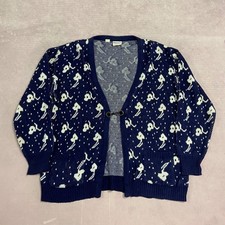 Vintage Knitted Cardigan Abstract Flower Patterned Knit Sweater Women's L