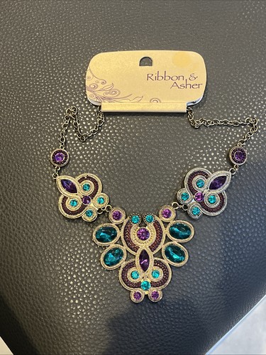 Statement necklace ribbon - necklace, &