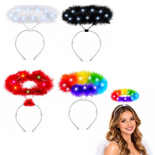 Led fluffy halo angel headband - led,