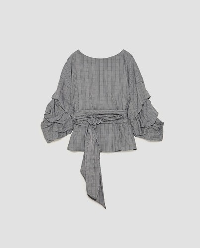 Zara checked wrap blouse - wrap, blouse-puff