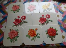 Vintage Place Mats Cork Backed Metal Set Of 8 Roses Floral Two Large 6 Small