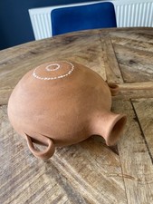 Vtg Etch Decorative Ceramic Water Jug, Handmade Clay, Rustic Terracotta Pottery