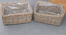 Pair of Rectangular Rattan Wicker Baskets – Log Holder, Planter, Storage