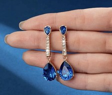 Drop Earrings Blue Rhinestone