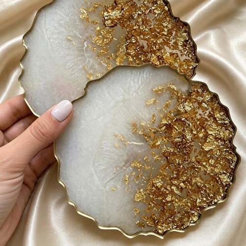 Agate geode style white - , gold