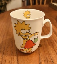 Rare Retro 90s THE SIMPSONS Lisa Fine Bond China Mug Eyebrow Cottage Pottery
