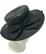Peter Bettley Black Formal Hat Fascinator Sinamay w/Bow Wide Brim  MTop G221