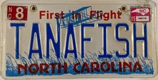Vanity TANA TUNA FISH license plate Lake Fishing Fisherman Angler Garra Tiny NC