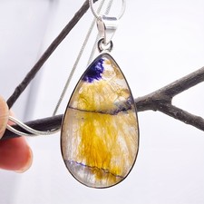 Blue John Fluorite 925 Silver Pendant Large Genuine Natural British Crystal