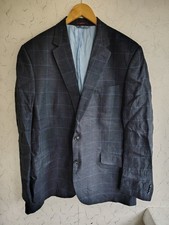M&S Men's Luxury 100% Linen Jacket Navy Blue UK46 L Chest 46in 117cm. Very Good