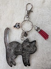 Keyring Cat Black Glitter