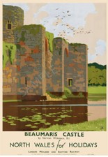 Beaumaris Castle Anglesey  Norman Wilkinson Wales LMS Vintage Railway  Poster