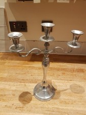 3 Arm Metal Pewter Silver Candle Stick Candelabra Vintage Rustic Curved