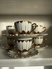Set Of Six Vintage Espresso Cups And Saucers, Porceline, Stamped “foreign”