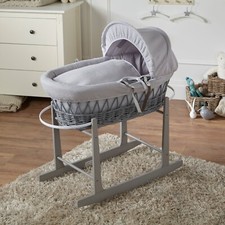 Baby Moses Basket With Stand - Grey Waffle /Grey Wicker | Bedding and Mattress