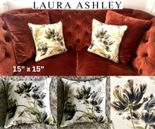 Laura Ashley Gosford Plum Floral Linen Cotton Cushions, Feather Fill 15"x15" VGC