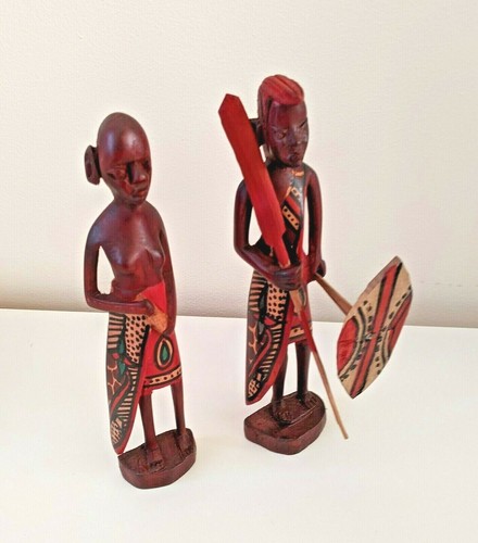 Wooden maasai warrior and wife - wooden,