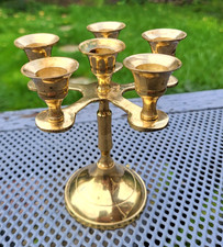 Vintage Small Lacquered Brass Metal 5-Arm Candelabra Candle Holder E448