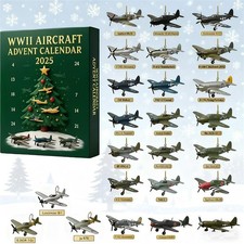 2D Flat WWII Aircraft Advent Calendar, 24 Days Christmas Countdown Calendar