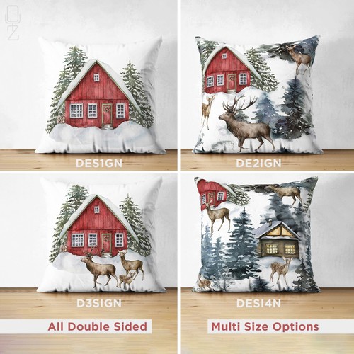 Red chalet and reindeers - chalet,