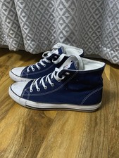 Lee Cooper Trainers Men's UK 9 Blue White Canvas Retro Hi Top Basketball Lace Up