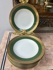 8 Vintage Rare Signed Martial M. Raynaud Limoges Green Gold Dinner Soup Plates