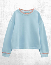 Ex HUSH Women’s Long Sleeve Phoebe Contrast Stitch Jumper in Blue