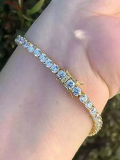 7Ct Round Cut Real Moissanite Women's Tennis Bracelet 14K Yellow Gold Plated