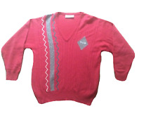 Vintage Mens Pringle Golfing Jumper Scottish Pure Wool Golf Sweater Medium Pink