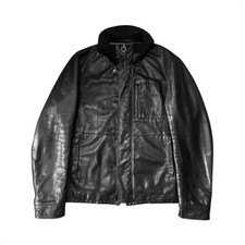 Giorgio Armani luxury mainline black leatherbomber jacket size medium RRP £3899
