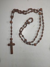 Antique French Wooden Rosary Beads & Crucifix With Inscriptions