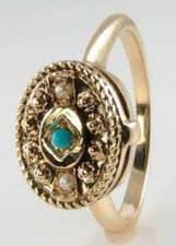 9K 9CT GOLD LOCKET PERSIAN TURQUOISE PEARL ART DECO INS RING FREE RESIZE