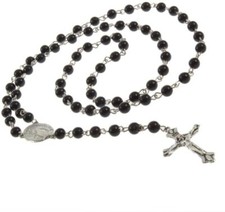 Rosary Bead Necklace with Silver Crucifix Cross Pendant Rosary Fashion  Necklace