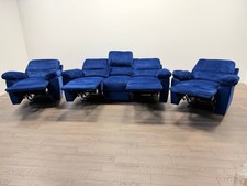 Toby Velvet 3 Seater Sofa & 2 Recliner Armchairs – Navy
